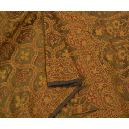 Санскритские винтажные коричневые сари из смеси шелка, тканая премиальная ткань для сари из экологически чистой ткани