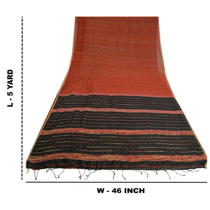 Sanskriti Vintage Orange Sarees Cotton Kalamkari Woven Premium Sari Sustainable Fabric