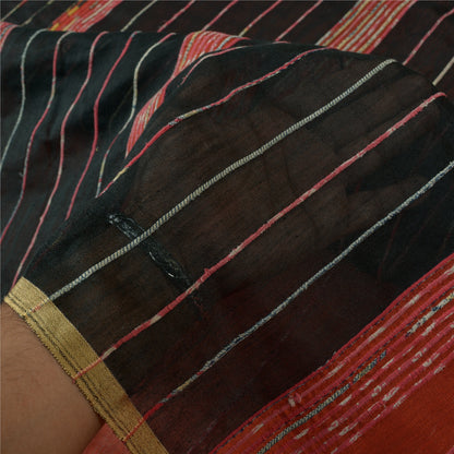 Sanskriti Vintage Orange Sarees Cotton Kalamkari Woven Premium Sari Sustainable Fabric