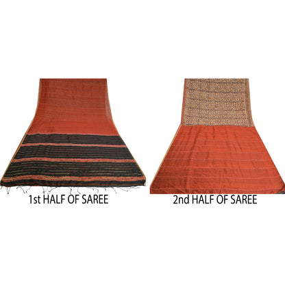 Sanskriti Vintage Orange Sarees Cotton Kalamkari Woven Premium Sari Sustainable Fabric