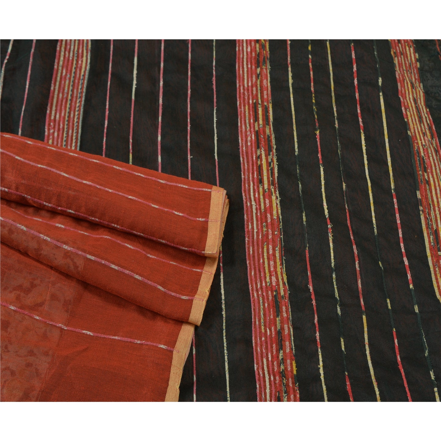 Sanskriti Vintage Orange Sarees Cotton Kalamkari Woven Premium Sari Sustainable Fabric