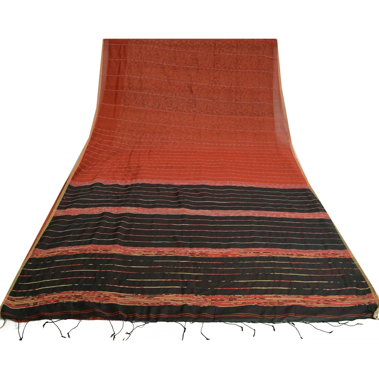 Sanskriti Vintage Orange Sarees Cotton Kalamkari Woven Premium Sari Sustainable Fabric