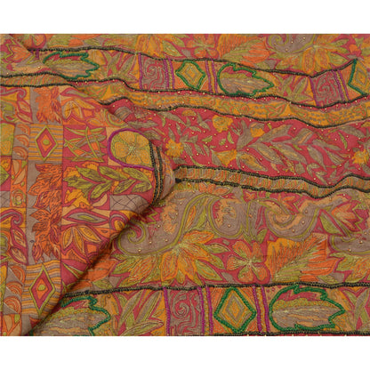 Sanskriti Vintage Indian Sarees 100% Pure Silk Hand Beaded Sari Craft Sustainable Fabric