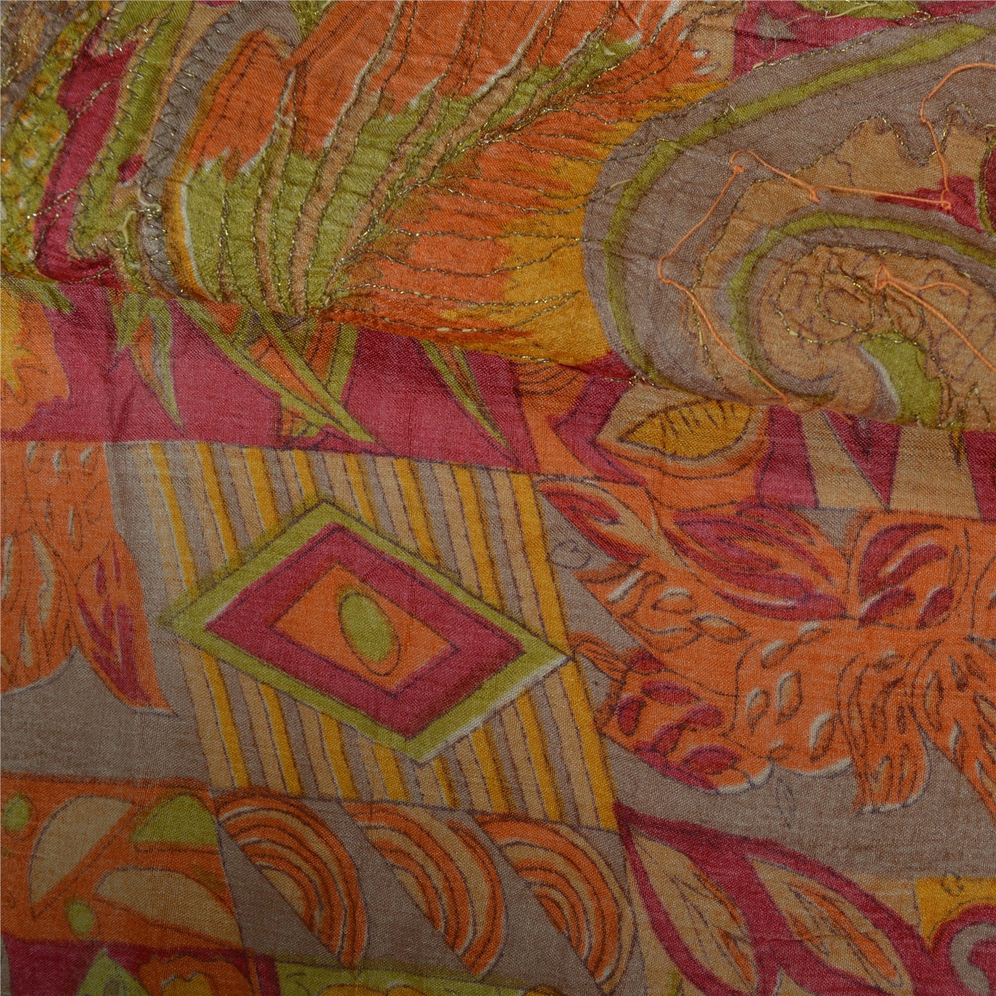 Sanskriti Vintage Indian Sarees 100% Pure Silk Hand Beaded Sari Craft Sustainable Fabric