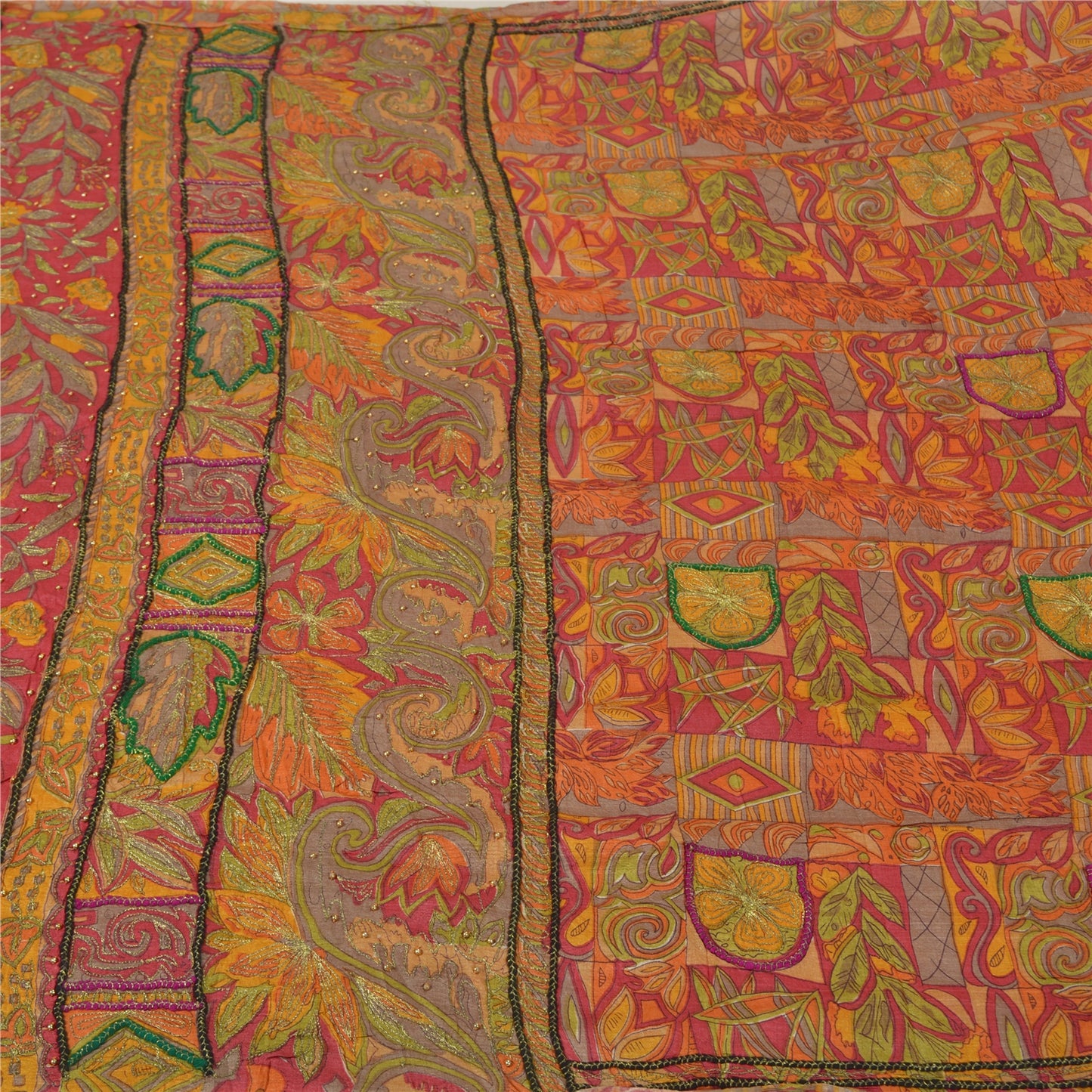 Sanskriti Vintage Indian Sarees 100% Pure Silk Hand Beaded Sari Craft Sustainable Fabric