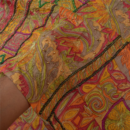 Sanskriti Vintage Indian Sarees 100% Pure Silk Hand Beaded Sari Craft Sustainable Fabric