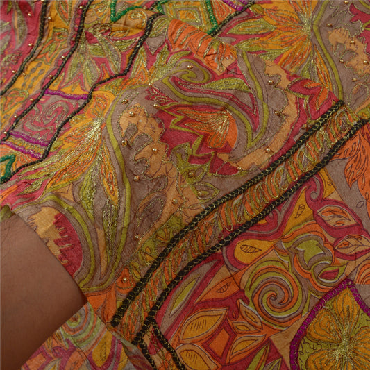 Sanskriti Vintage Indian Sarees 100% Pure Silk Hand Beaded Sari Craft Sustainable Fabric