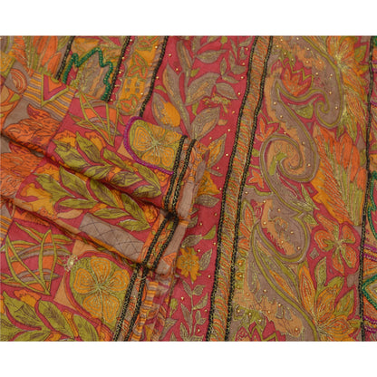 Sanskriti Vintage Indian Sarees 100% Pure Silk Hand Beaded Sari Craft Sustainable Fabric