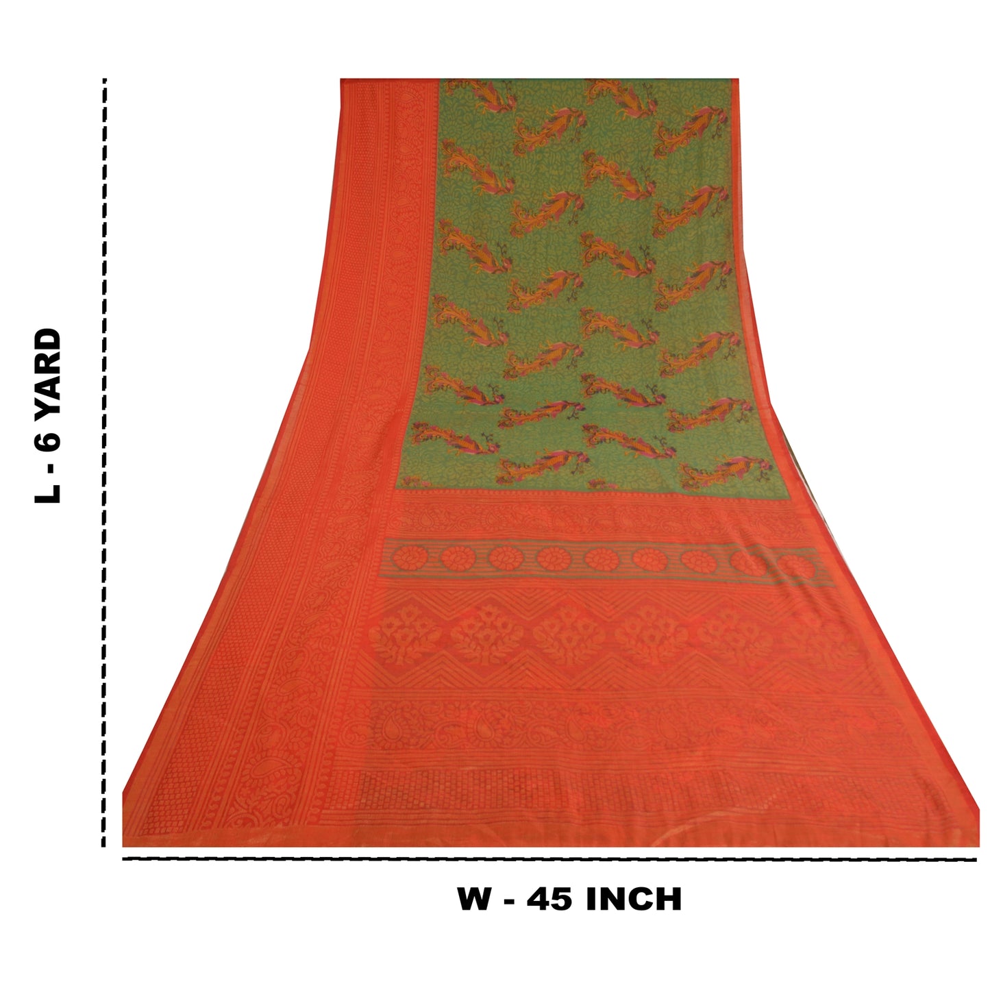 Sanskriti Vintage Green Indian Sarees Art Silk Woven Printed Sari Craft Sustainable Fabric