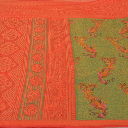 Sanskriti Vintage Green Indian Sarees Art Silk Woven Printed Sari Craft Sustainable Fabric