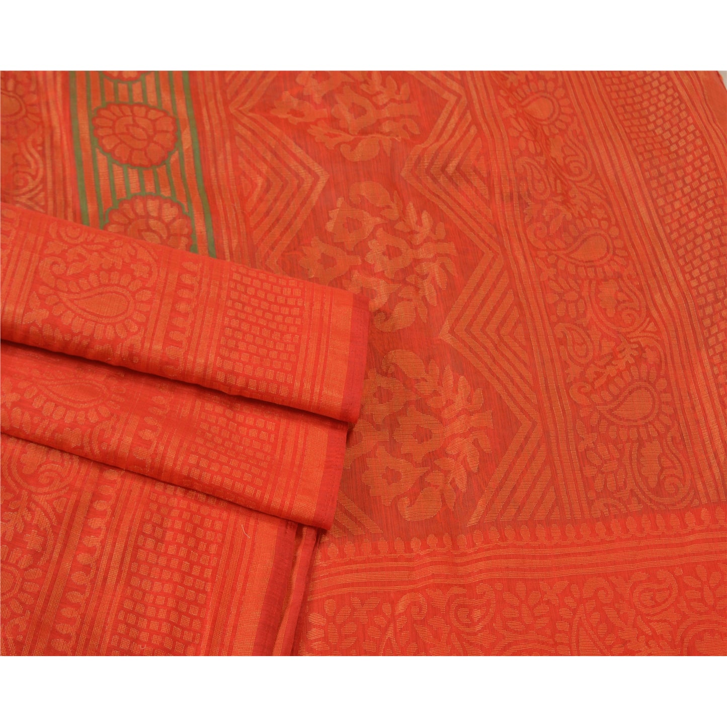 Sanskriti Vintage Green Indian Sarees Art Silk Woven Printed Sari Craft Sustainable Fabric