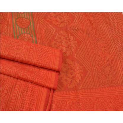 Sanskriti Vintage Green Indian Sarees Art Silk Woven Printed Sari Craft Sustainable Fabric