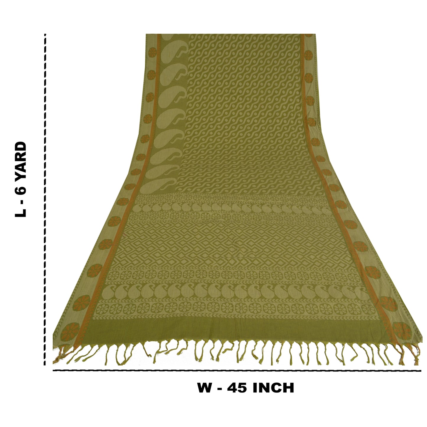 Санскритские винтажные зеленые сари 100% чистый хлопок тканый премиальный сари устойчивая ткань