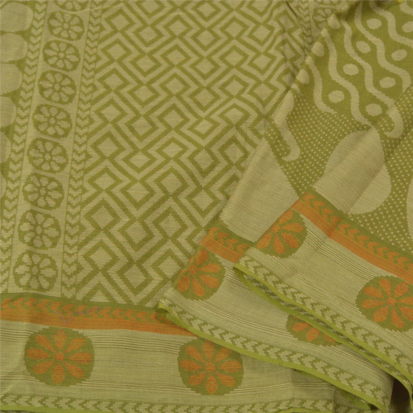 Санскритские винтажные зеленые сари 100% чистый хлопок тканый премиальный сари устойчивая ткань