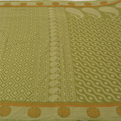 Санскритские винтажные зеленые сари 100% чистый хлопок тканый премиальный сари устойчивая ткань