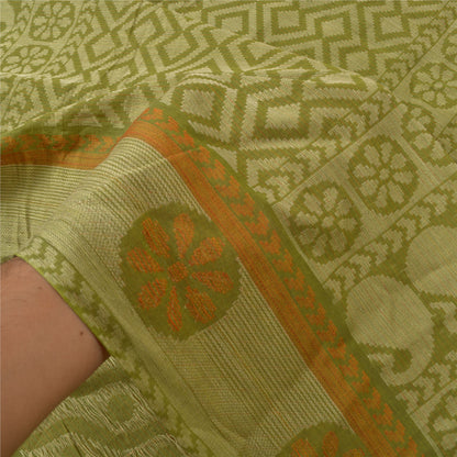 Санскритские винтажные зеленые сари 100% чистый хлопок тканый премиальный сари устойчивая ткань