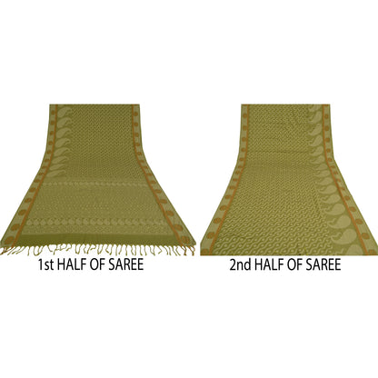 Санскритские винтажные зеленые сари 100% чистый хлопок тканый премиальный сари устойчивая ткань