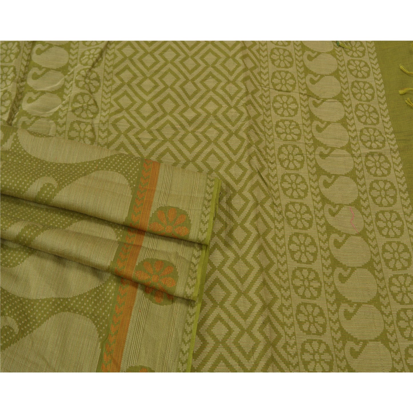 Санскритские винтажные зеленые сари 100% чистый хлопок тканый премиальный сари устойчивая ткань