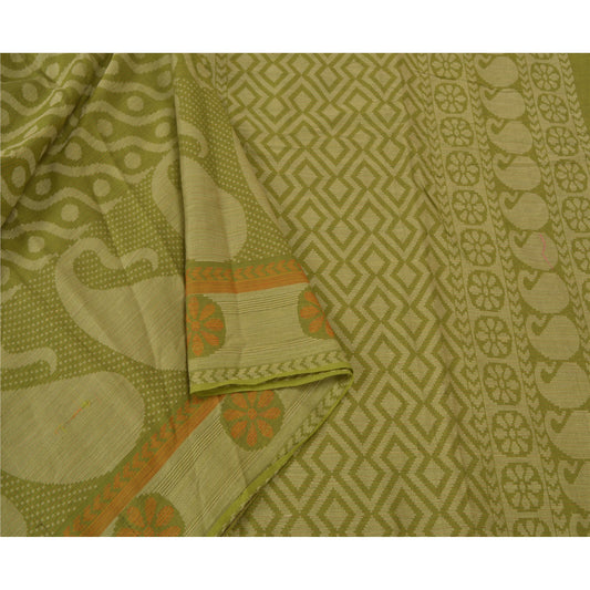 Sanskriti Vintage Grønne Sarier 100% Ren Bomuld Vævet Premium Sari Bæredygtigt Stoff