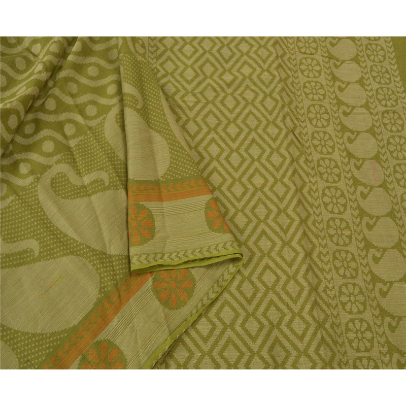 Sanskriti Vintage Green Sarees 100% Pure Cotton Woven Premium Sari Sustainable Fabric