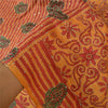 Sanskriti Vintage Saffron Sarees 100% Pure Silk Hand Beaded Kantha Sari Sustainable Fabric