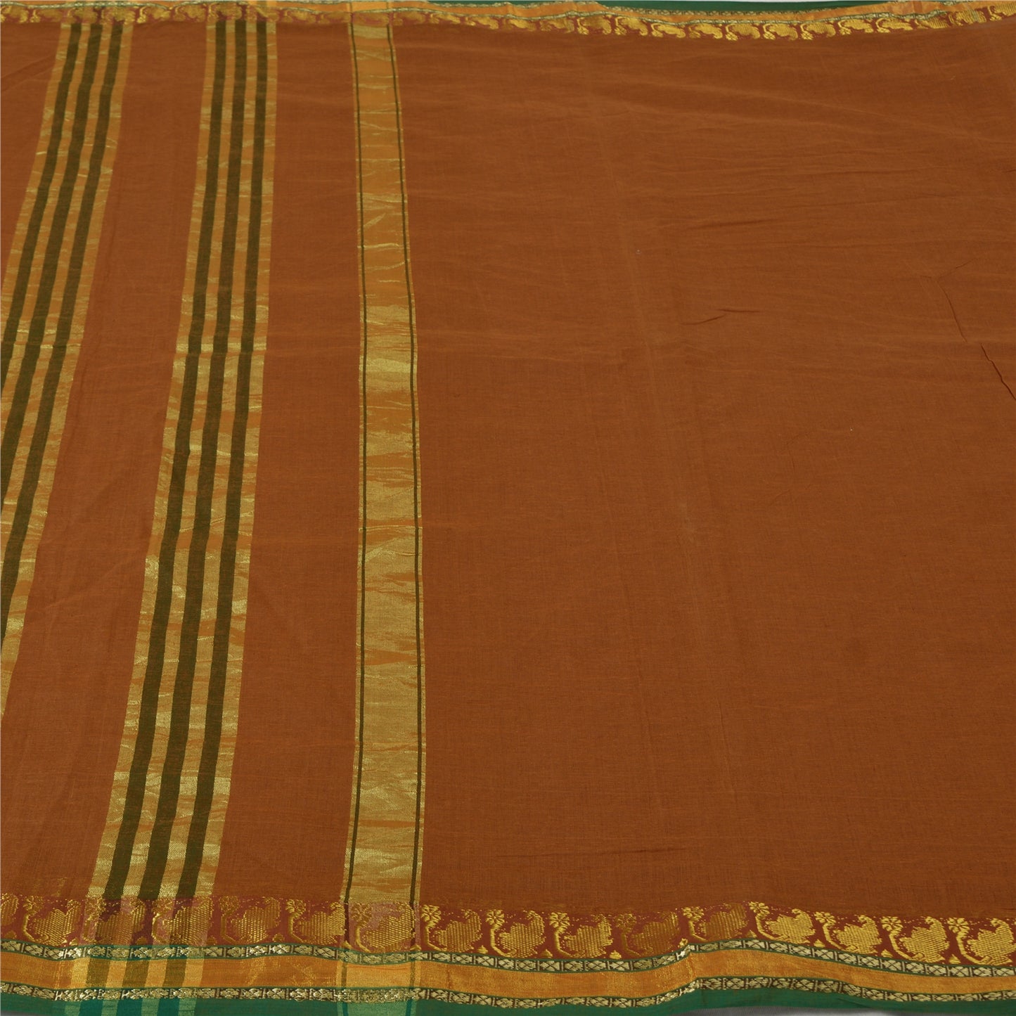 Sanskriti Vintage Orange Sarees 100% Pure Cotton Woven Zari Peacock Sari Sustainable Fabric