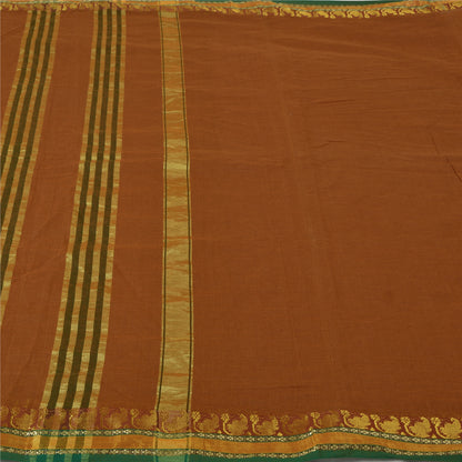 Sanskriti Vintage Orange Sarees 100% Pure Cotton Woven Zari Peacock Sari Sustainable Fabric