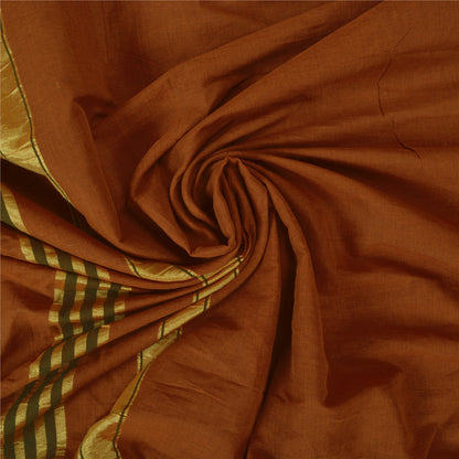 Sanskriti Vintage Orange Sarees 100% Pure Cotton Woven Zari Peacock Sari Sustainable Fabric