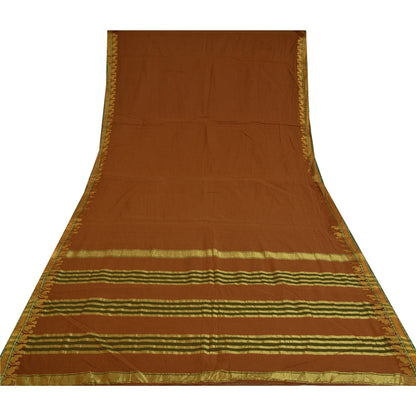 Sanskriti Vintage Orange Sarees 100% Pure Cotton Woven Zari Peacock Sari Sustainable Fabric
