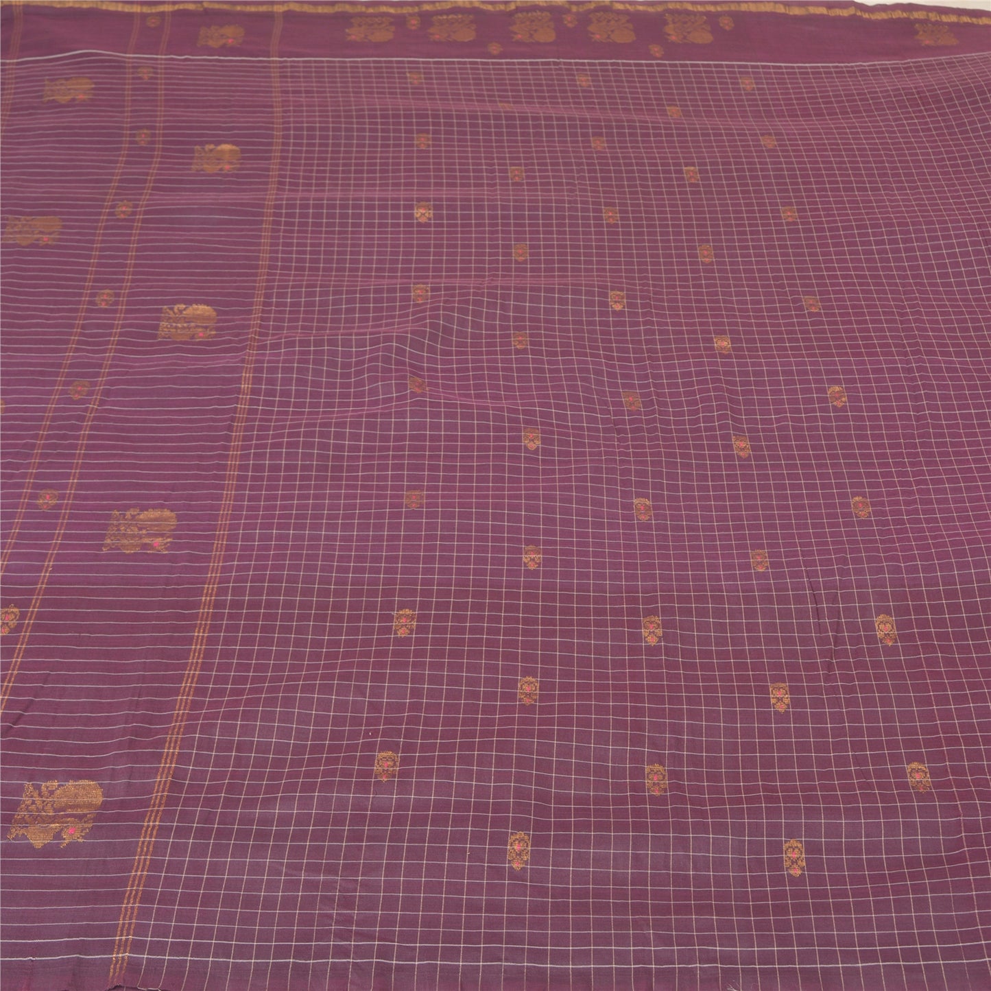 Санскритские винтажные фиолетовые сари из хлопка, ткань Zari Peacock Sari Craft Sustainable Fabric