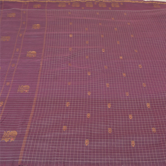 Санскритские винтажные фиолетовые сари из хлопка, ткань Zari Peacock Sari Craft Sustainable Fabric