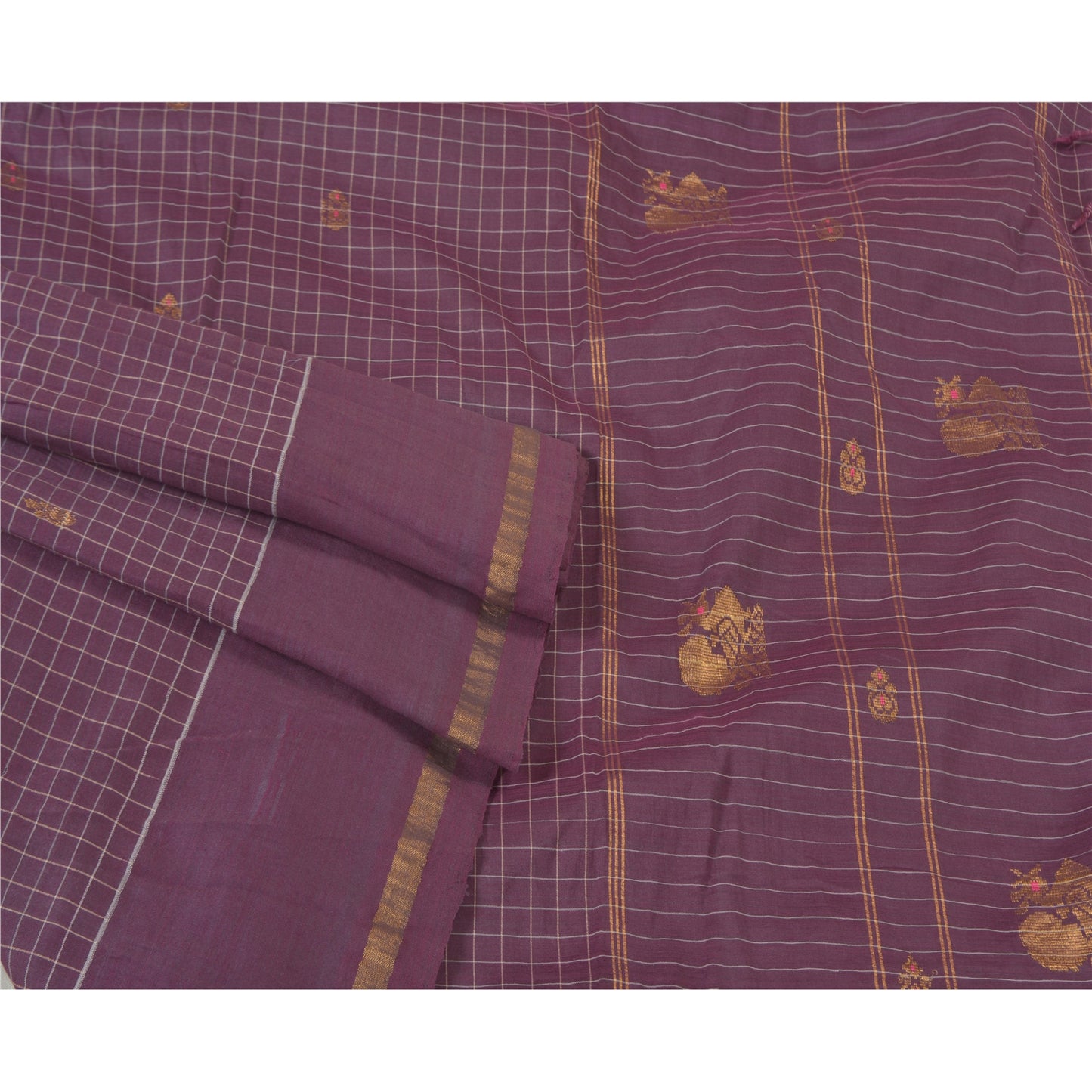 Санскритские винтажные фиолетовые сари из хлопка, ткань Zari Peacock Sari Craft Sustainable Fabric