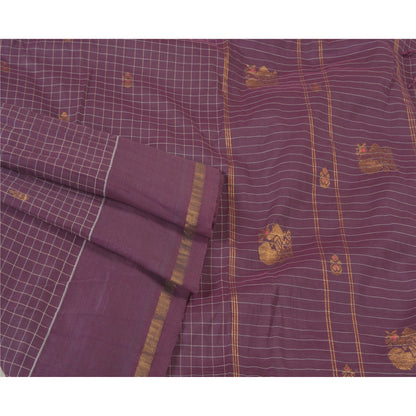 Санскритские винтажные фиолетовые сари из хлопка, ткань Zari Peacock Sari Craft Sustainable Fabric