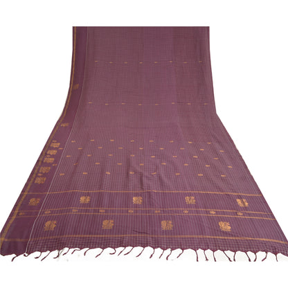 Санскритские винтажные фиолетовые сари из хлопка, ткань Zari Peacock Sari Craft Sustainable Fabric