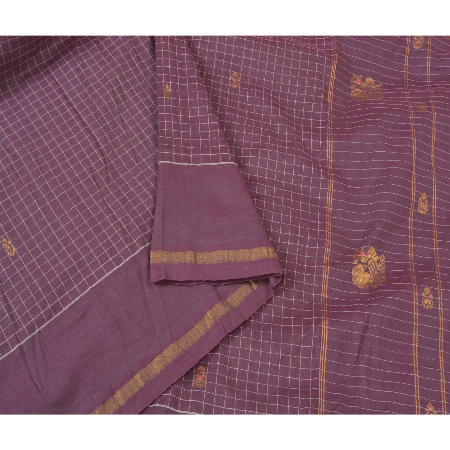 Санскритские винтажные фиолетовые сари из хлопка, ткань Zari Peacock Sari Craft Sustainable Fabric
