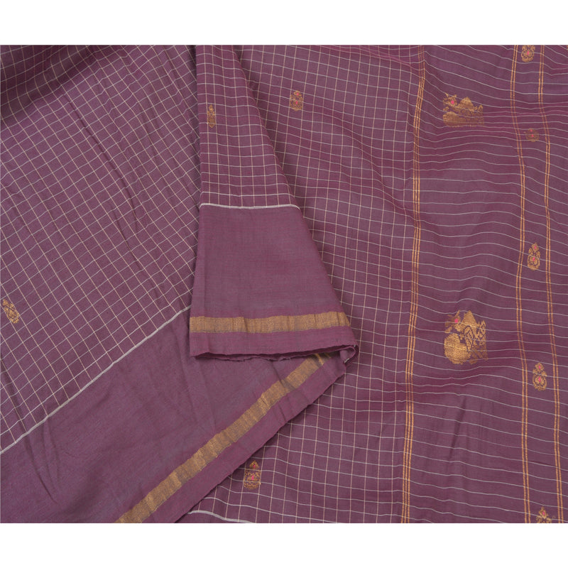 Sanskriti Vintage Lilla Sarees Bomuldsvævet Zari Påfugl Sari Håndværk Bæredygtigt Stof