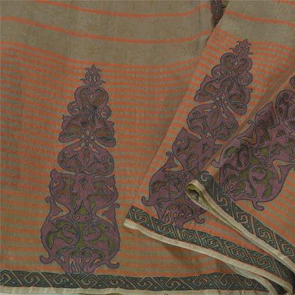 Sanskriti Vintage Brown Sarees Pure Silk Embroidered Block Printed Sari Sustainable Fabric