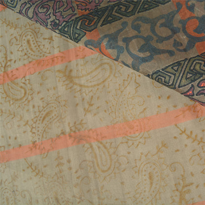 Sanskriti Vintage Brown Sarees Pure Silk Embroidered Block Printed Sari Sustainable Fabric