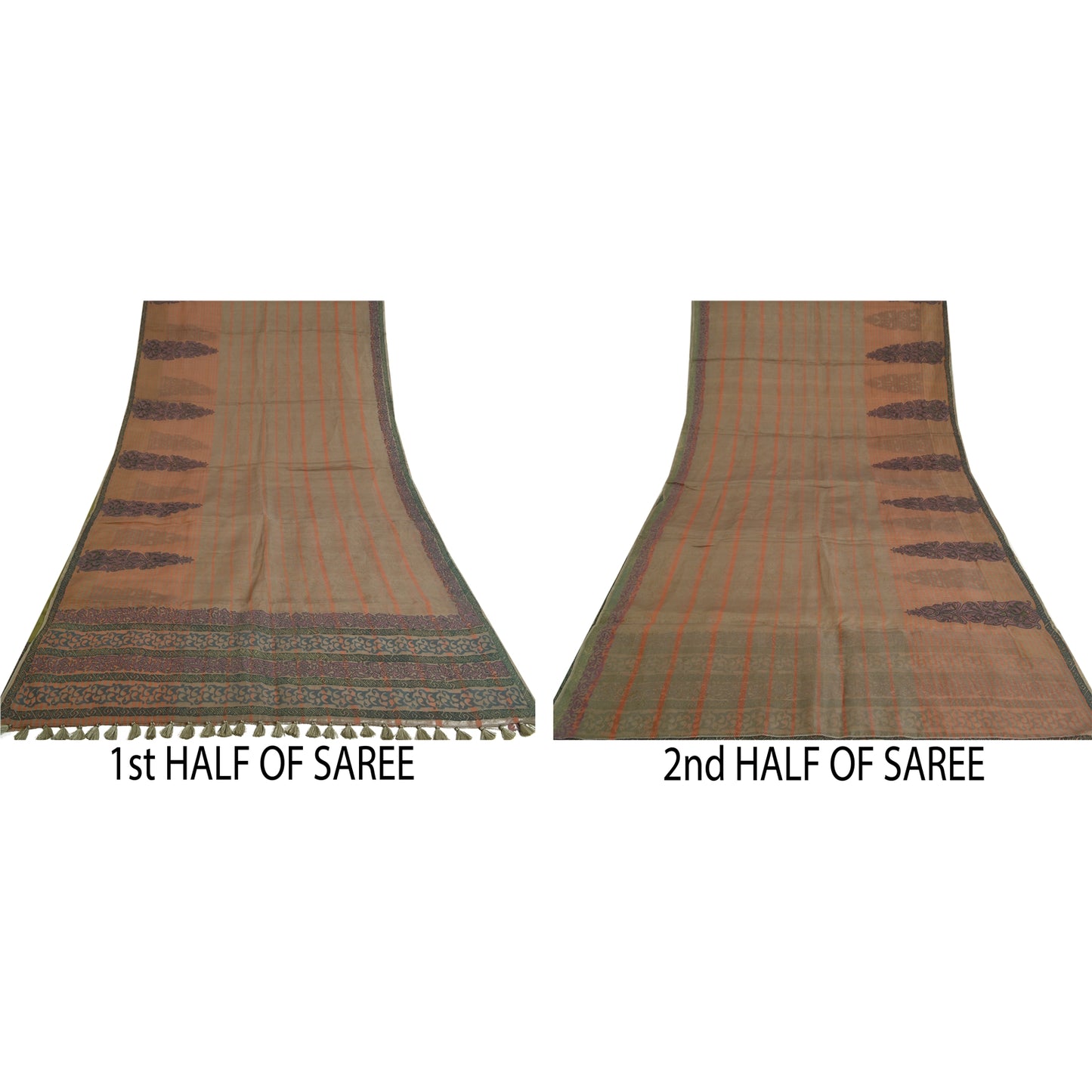 Sanskriti Vintage Brown Sarees Pure Silk Embroidered Block Printed Sari Sustainable Fabric