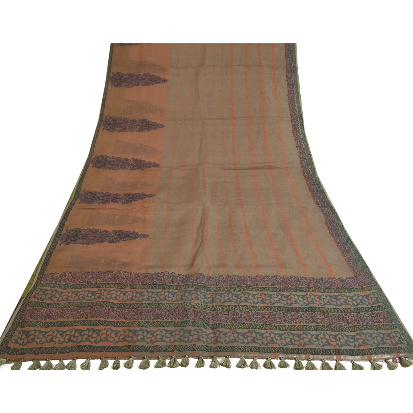 Sanskriti Vintage Brown Sarees Pure Silk Embroidered Block Printed Sari Sustainable Fabric