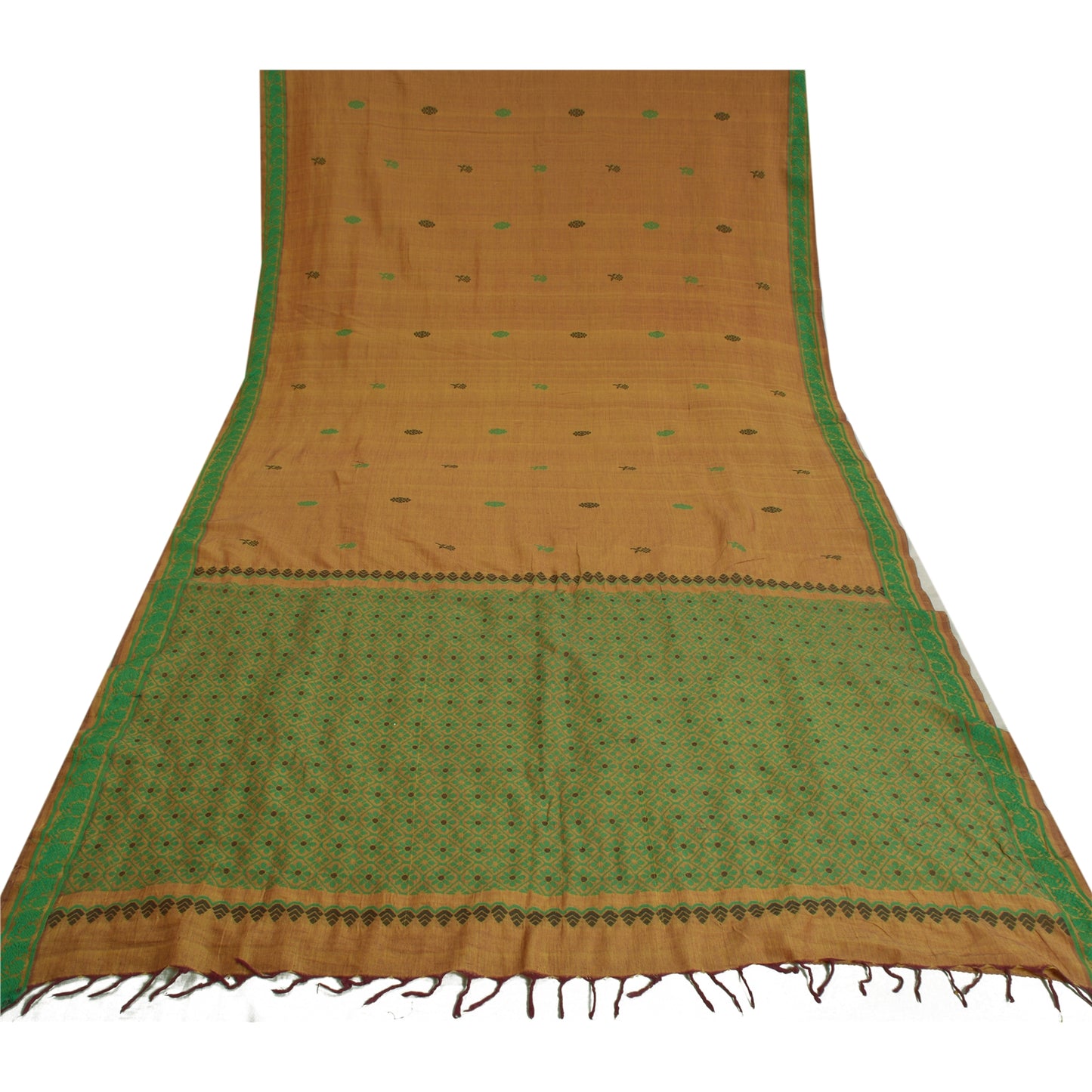 Sanskriti Vintage Gyldne Sarier 100% Ren Silke Håndvævet Sari Håndværk Bæredygtigt Stoff