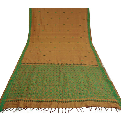 Sanskriti Vintage Gyldne Sarier 100% Ren Silke Håndvævet Sari Håndværk Bæredygtigt Stoff