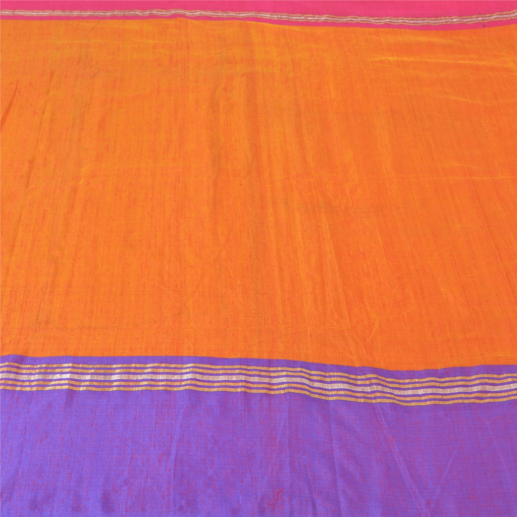 Sanskriti Vintage Orange Indian Sarees Art Silk Woven Premium Sari Craft Sustainable Fabric