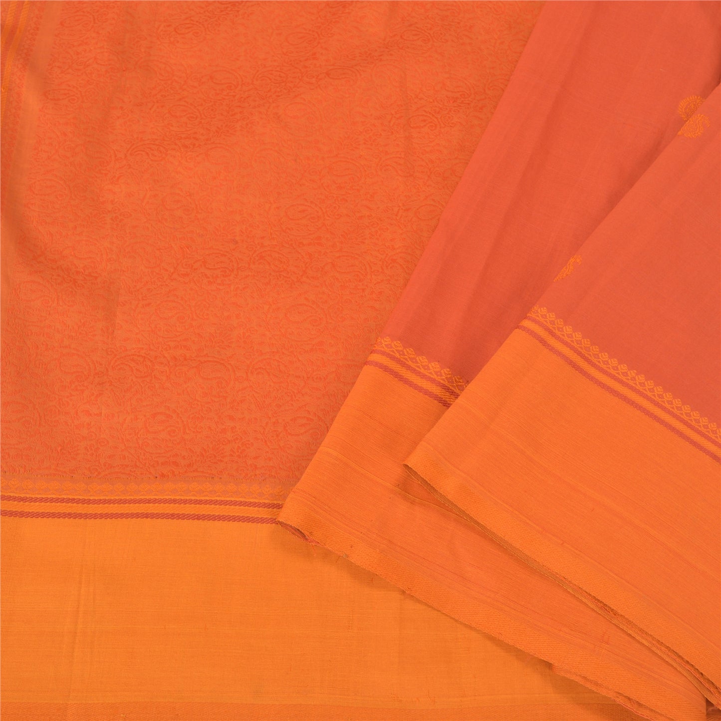 Sanskriti Vintage Orange Sarees Pure Silk Hand-Woven Premium Sari Craft Sustainable Fabric