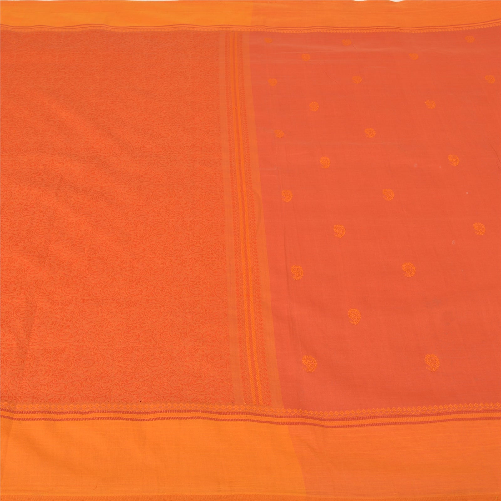 Sanskriti Vintage Orange Sarier Ren Silke Håndvævet Premium Sari Håndværksmæssigt Bæredygtigt Stoff