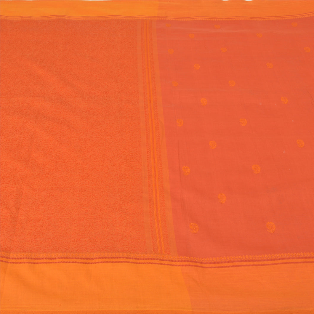 Sanskriti Vintage Orange Sarees Pure Silk Hand-Woven Premium Sari Craft Fabric