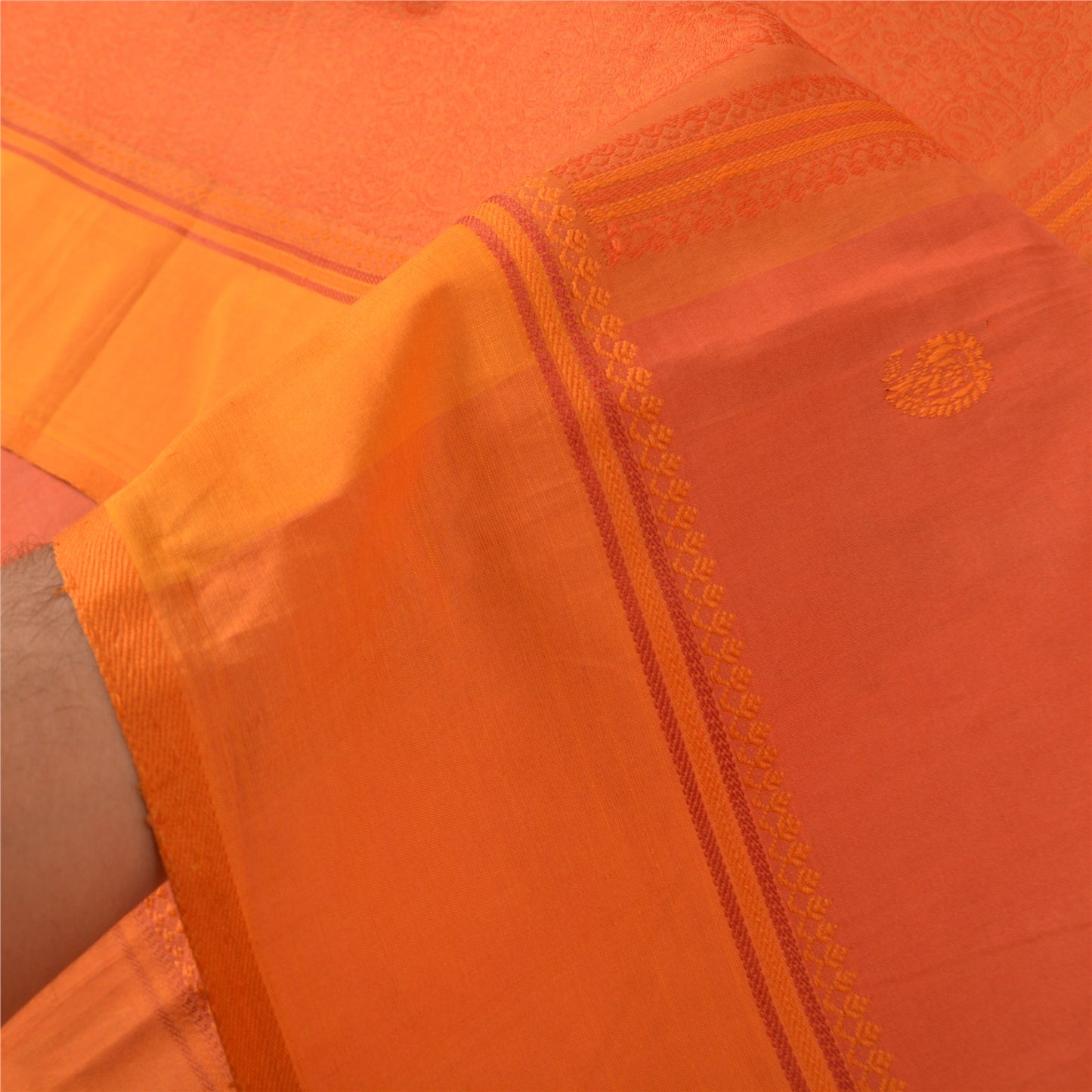 Sanskriti Vintage Orange Sarees Pure Silk Hand-Woven Premium Sari Craft Sustainable Fabric