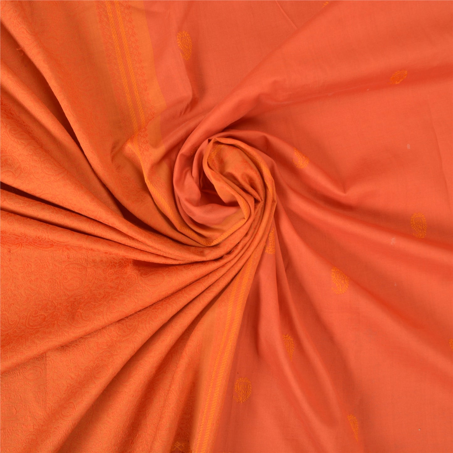 Sanskriti Vintage Orange Sarees Pure Silk Hand-Woven Premium Sari Craft Sustainable Fabric