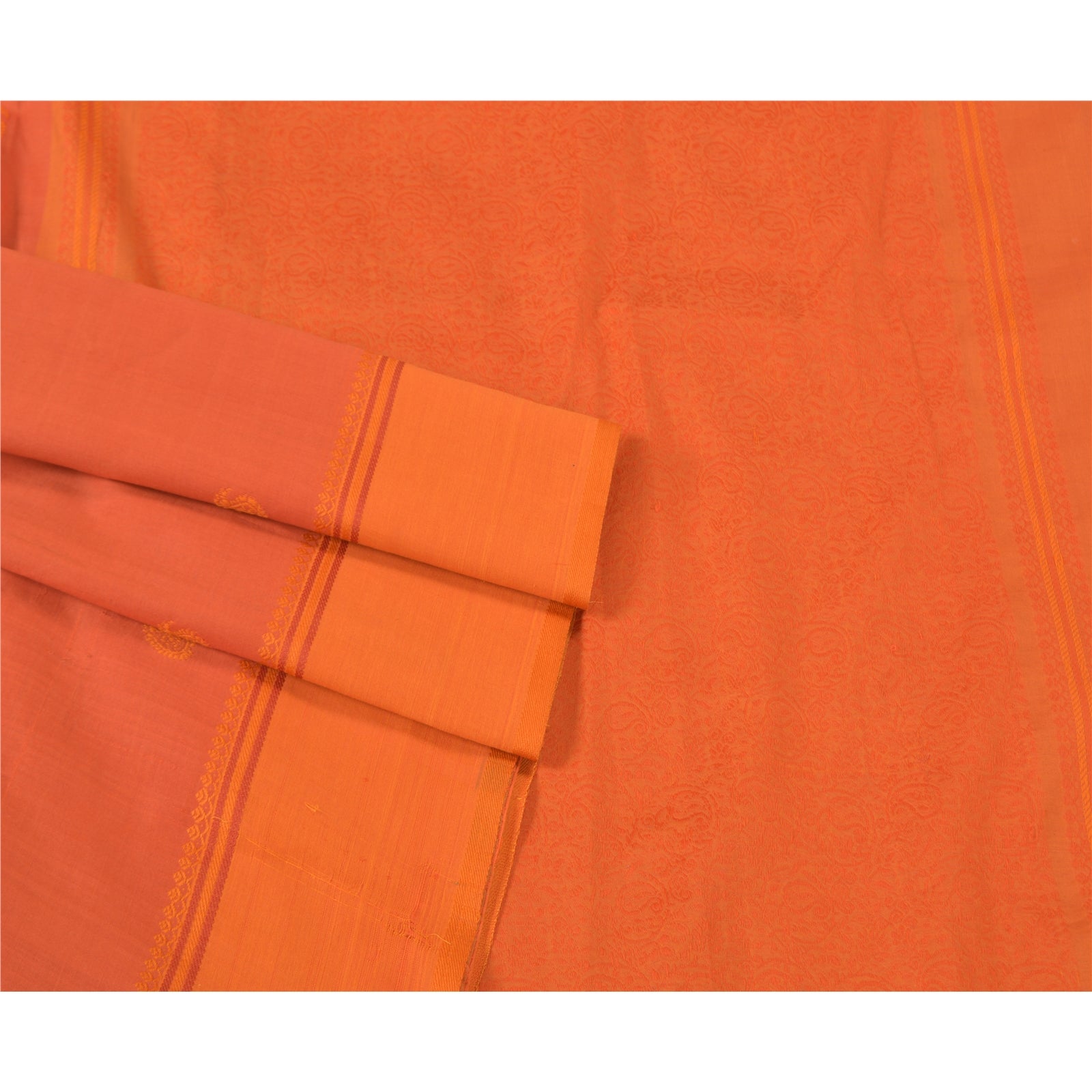 Sanskriti Vintage Orange Sarier Ren Silke Håndvævet Premium Sari Håndværksmæssigt Bæredygtigt Stoff