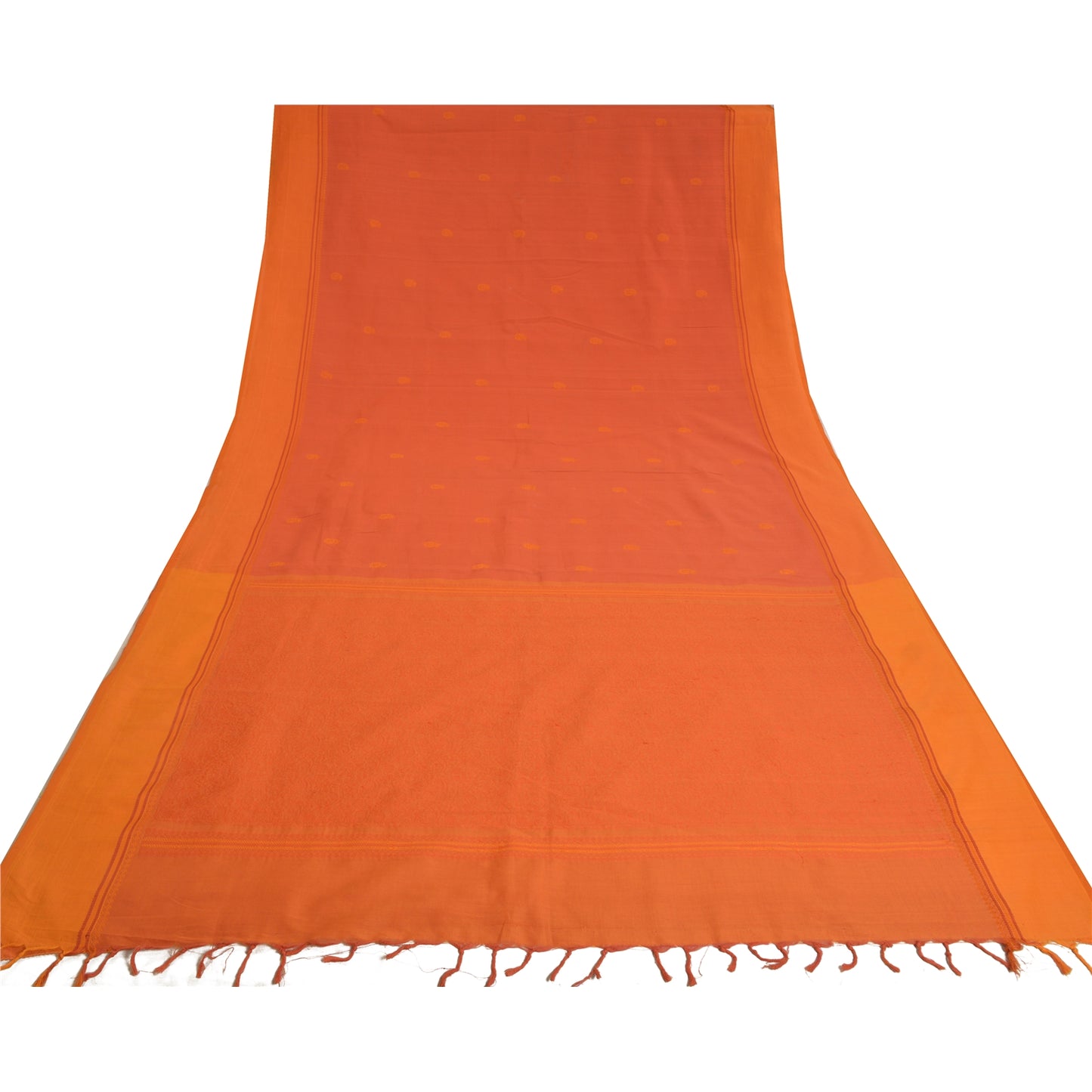 Sanskriti Vintage Orange Sarees Pure Silk Hand-Woven Premium Sari Craft Sustainable Fabric